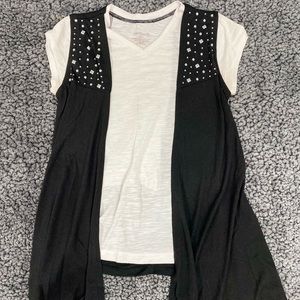 Girls One Step Up Rockstar Ripped Rhinestone Tee Size XL 14-16